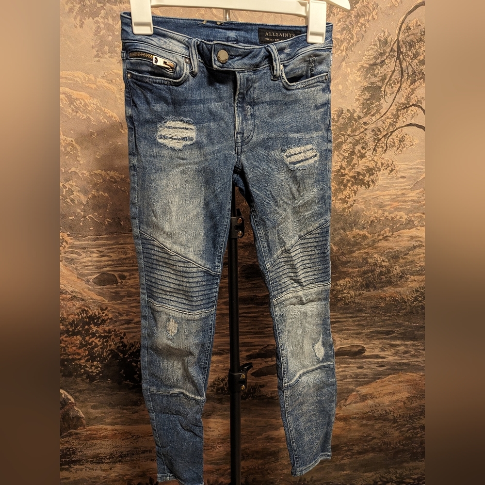 Allsaints moto biker moto stretch low rise denim jeans 25w